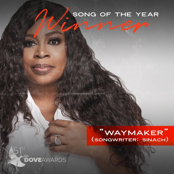 Sinach ‘Waymaker’ don win Song of the Year